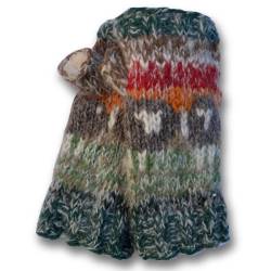 Pachamama Knitwear Hazy Herdi Handwarmer fingerless gloves, handknitted in a mohair-wool blend with a fleece lining.