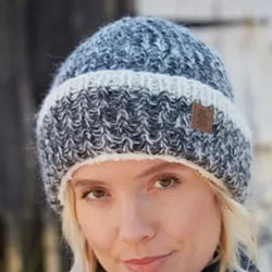 Pachamama Knitwear Kielder Roll Back Charcoal Beanie hat in grey & white flecks, wool-mohair blend, fleece lined.