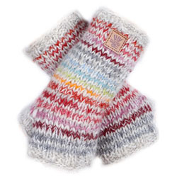 Pachamama Knitwear Langtang Handwarmer fingerless gloves, handknitted mohair-wool blend with sherpa fleece lining.