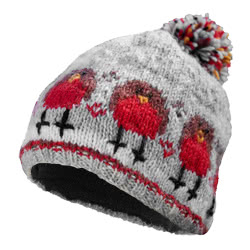 Pachamama Knitwear Robin Bobble Beanie Hat, handknitted, 100% wool, partially fleece lined for extra comfort and warmth.
