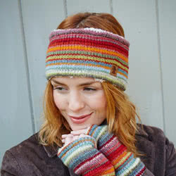 Pachamama Knitwear Seville Headband ear warmers are inspired by the bright colours of Andalucia, 100% wool.