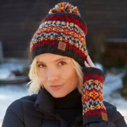 Pachamama Shetland Bobble Beanie Charcoal hat, handknitted, made from 100% Wool, knitted in Nepal using natural dyes.