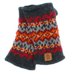Pachamama Knitwear Shetland Handwarmer Charcoal fingerless gloves, a contemporary take on traditional fair-isle patterns, 100% wool, fleece lined.