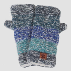 Pachamama Knitwear Blue Sierra Nevada Handwarmer fingerless gloves, handknitted, mohair-wool blend, fleece lining.