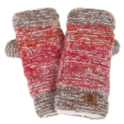 Pachamama Knitwear Sierra Nevada Handwarmer Red Earth fingerless gloves, handknitted, mohair-wool blend, fleece lining.