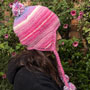 Pachamama Knitwear Tarabuco Pink-Mauve Chullo wearing