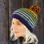 Pachamama Knitwear Vancouver Bobble Beanie Earth Hat wearing