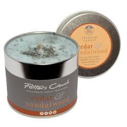 Potters Crouch Cedar Sandalwood Scented Candle. These candles are made from the very best pharmaceutical grade wax, it is then infused with  pure essential oils. Vegan friendly with no soy allergens, no palm oil & no GMO, cruelty free.