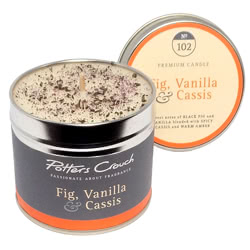 Potters Crouch Fig, Vanilla & Cassis Scented Candle. These candles are made from the very best pharmaceutical grade wax, it is then infused with  pure fig, vanilla & cassis essential oils. It is vegan friendly with no soy allergens, no palm oil and no GMO