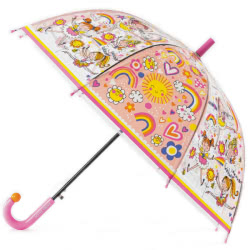 Rachel Ellen Fairy Ballerina Umbrella. Perfect for little ones aged 5 years or older. This fabulous design features vibrant Fairy Ballerina, and rainbow and sunshine themed illustrations! Made from durable transparent POE material and finished off with a 