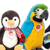 Teddy Hermann plush Birds including Budgies, Chicks, Penguins, Hens, Parrots, Puffins and Toucans, some are made from recycled materials and all of these soft toys come with UK and International delivery.