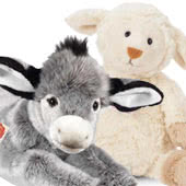 Teddy Hermann plush farm animals including Pigs, Donkeys, Cows, Sheep and Rooster soft toys, all coming with recycled fillings and UK and International delivery.