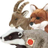 Teddy Hermann soft toy Woodland Animals, include a wide range of plush woodland foxes, squirrels, hedgehogs, spiders, badgers and bats, all coming with recycled fillings and UK and International delivery.