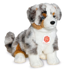 Teddy Hermann Australian Shepherd 30cm Soft Toy coming in soft white, black and ginger fur.