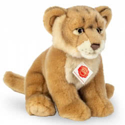 Introducing Teddy Hermann sitting Baby Lion soft toy in a 27 cm size. Coming with a caramel brown, fur body, dark brown flecks around the face, a cream muzzle with a brown button nose.