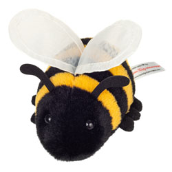 Teddy Hermann Bee 11cm Soft Toy. This little bee comes in a soft orange and black striped fur body with six little legs, black felt antennaes and finished off with two very delicate transparent cream wings. This just might be the best plush Bee ever, and 