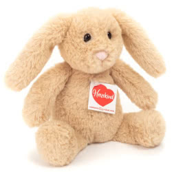 Introducing Teddy Hermann soft toy Anny Bunny in a 23 cm size. Coming in a rich caramel brown, soft fur body with a cute pink nose, and long floppy ears. Filled with 100% recycled polyester.