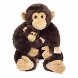 Introducing Teddy Hermann Chimpanzee with Baby soft toy in a 40 cm size. This serene design captures mummy and baby chimpanzee having a cuddle! Coming with the softest chocolate brown fluffy fur, beige suede feet, matching hands, face and ears.