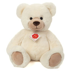 Introducing Teddy Hermann Cream Teddy Bear soft toy 33cm. Featuring a cream plush, fur body with tan pads and matching muzzle, cute cupped ears.