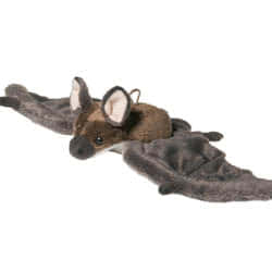Introducing Teddy Hermann Dark Brown Bat soft toy in a 24 cm size. Coming in a chocolate brown fur body with dark grey wings, classic upright bat ears and trailing short legs.
