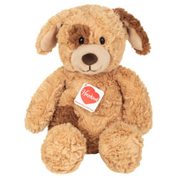 Teddy Hermann Dog Spotty plush soft toy 32cm. This cute little puppy is often refered to as a patch dog because of it's distinctive markings..Coming in a  caramel fur body with dark-brown patches and a beige muzzle.