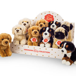 Teddy Hermann Assorted Sitting Dogs 15cm Soft Toys including Retrievers, Bernese Mountain Dogs and Pugs