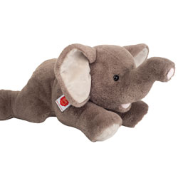 Teddy Hermann Elephant Lying 55cm plush soft toy coming in a soft slate-grey fur body with huge floppy ears, long trunk and tail.