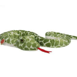 Teddy Hermann Green Snake soft toy in a 175 cm size. This super long snake comes with an eye-catching green camouflage pattern, a vibrant red felt tongue and raised eyes.