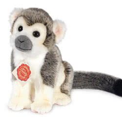 Teddy Hermann Grey Monkey soft toy in a 17 cm size. Comes with a soft speckled grey and white fluffy fur body, long tail, round ears and a really cute expression. 