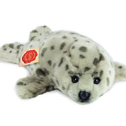 Teddy Hermann Grey Seal soft toy in a 32 cm size. Coming with a  pale grey and dark grey fur body, perfectly proportioned, and comes with the most adorable, cute looks.
