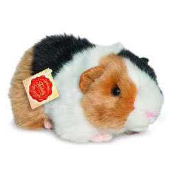 Teddy Hermann Guinea Pig 3-Coloured soft toy 20cm with brown, black & white fur, pink feet & nose.