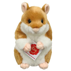 Teddy Hermann Hamster soft toy 20cm in golden-brown with a fluffy white chin, tummy and wrists, pink feet and delicate little nose.