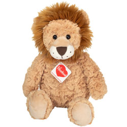 Teddy Hermann Liam Lion Plush Soft Toy 32cm. Coming in a ruffled golden  fur body with a handsome caramel brown mane, little cupped ears, brown nose and glossy brown eyes. Liam is perfectly proportioned, and comes with the most adorable cute looks.