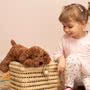 Teddy Hermann Lying Brown Dog Soft Toy 28cm In Situ