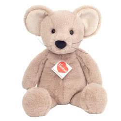 Teddy Hermann Mabel Mouse soft toy in a 32 cm size. Coming in a super soft beige fur body, cream inner ears, a cute black button nose and side whiskers.