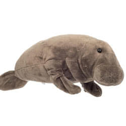Teddy Hermann Manatee soft toy in a 40 cm size. Coming in a rich, deep beige fur body with glossy black eyes. Filled with 100% recycled polyester.