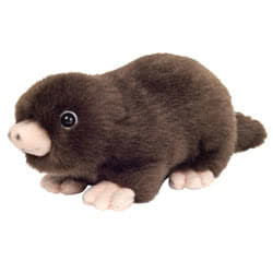 Teddy Hermann Mole soft toy in a 17 cm size. Coming in a soft chocolate brown fur body with pale pink feet and muzzle finished with jet black glossy eyes.