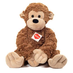 Teddy Hermann Fritzi Monkey soft toy 40cm. Coming in a rich mid brown, ruffled fur body with pale tan coloured face, hands and feet.