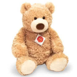 Teddy Hermann Sand Coloured Teddy Bear 34cm soft toy featuring sand-coloured fur, cream muzzle, round ears, matching paw pads and a cute button brown nose.