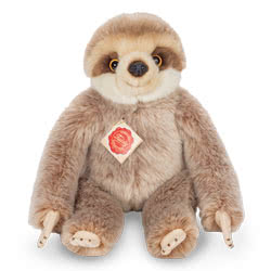 Teddy Hermann Sloth soft toy in a 35 cm size. Coming with soft two-tone beige fur, a button nose, three toes and a really sweet smile.