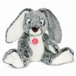 Teddy Hermann Grey Rabbit soft toy 28cm featuring a two-tone brown and white fluffy fur body with a soft white tummy, matching paws and inner ears.