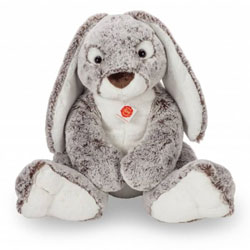 Teddy Hermann Soft Rabbit soft toy in a 45cm size. Now available in a new huge version, coming in a two-tone brown and white fluffy fur body with a soft white tummy and matching paws and inner ears.