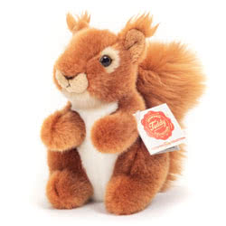 Teddy Hermann Squirrel soft toy 14cm featuring soft orange-red fur, cream chest, bushy tail and realistic squirrel features.