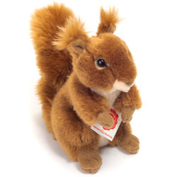 Teddy Hermann 17cm Squirrel plush soft toy coming with super-soft red-brown fur, a cream tummy and muzzle, glossy eyes, tufty ears, a super bushy tail and the most adorable cute looks.