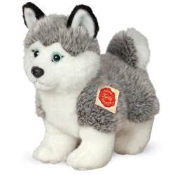 Teddy Hermann Husky dog standing soft toy in a 23 cm size. Coming with the most beautiful grey and white mottled fur, with Siberian Husky characteristics and markings.