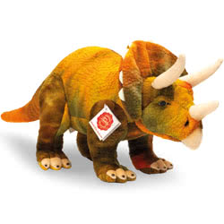 Teddy Hermann Triceratops Dinosaur soft toy in a 42 cm size. This is so lifelike! The attention to detail is remarkable. Coming with vibrant orange and yellow soft fur, mixed with hints of green and brown and you have a truly stand out dinosaur!