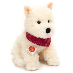 Teddy Hermann West Highland Terrier 30cm Sitting Soft Toy..Coming with a super soft cream, ruffled fur body,  a black button nose and  sporting a dapper red spotted neckerchief. This little Teddy Hermann terrier is perfectly proportioned, and comes with t