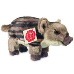 Teddy Hermann Wild Boar Newbie soft toy 22cm featuring an authentic looking brown, two-tone striped body, little tail and wild boar snout.