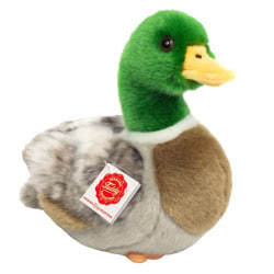 Teddy Hermann Wild Duck soft toy in a 24 cm size. This wonderful mallard comes with two-tone grey fluffy wings, brown and grey body, vibrant green head and yellow beak. The attention to detail is stunning!