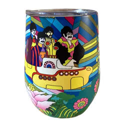 The Beatles Yellow Submarine Travel Cup. Featuring a psychidelic design of The Beatles under the sea.  Carefully crafted from high-grade stainless steel with double-walled vacuum technology to keep your drinks hot or cold. Comes with a BPA-free spill resi